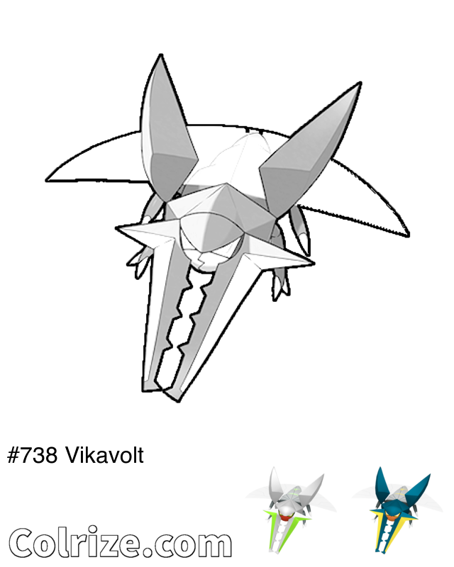 Pokemon Vikavolt coloring page + Shiny Vikavolt coloring page