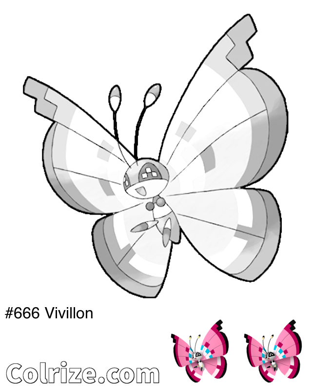Pokemon Vivillon coloring page + Shiny Vivillon coloring page