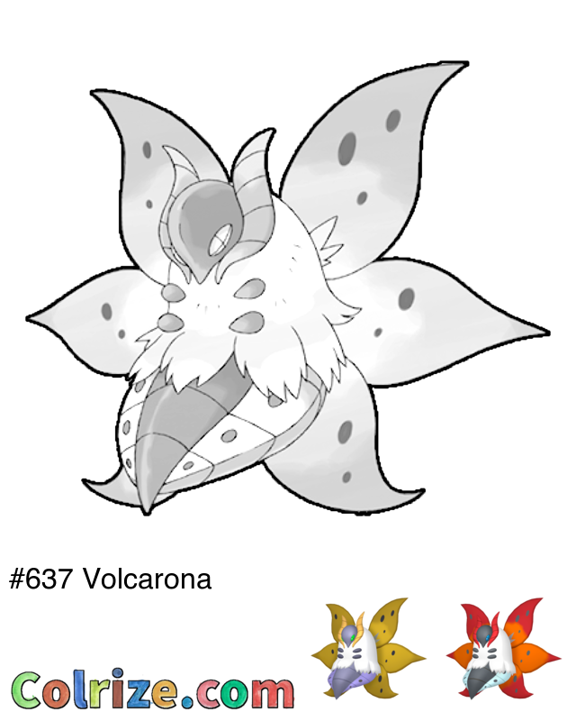 Pokemon Volcarona coloring page + Shiny Volcarona coloring page