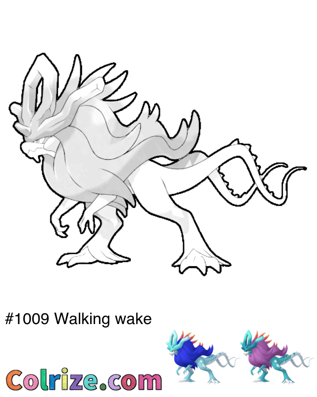 Pokemon Walking wake coloring page + Shiny Walking wake coloring page