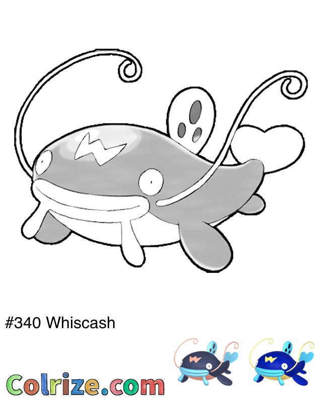 Pokemon Whiscash coloring page + Shiny Whiscash coloring page