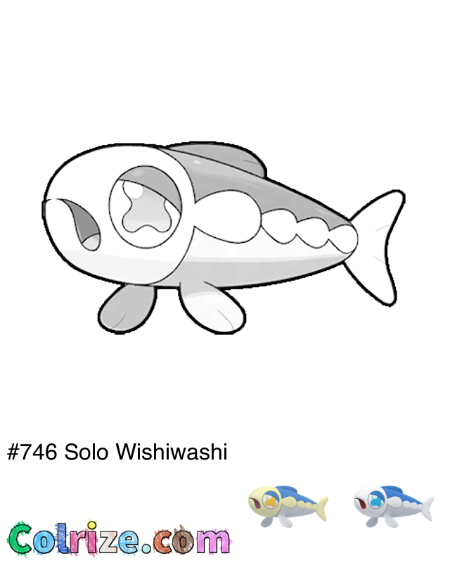 Pokemon Solo Wishiwashi coloring page + Shiny Solo Wishiwashi coloring page