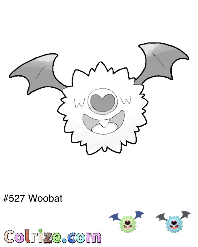 Pokemon Woobat coloring page + Shiny Woobat coloring page