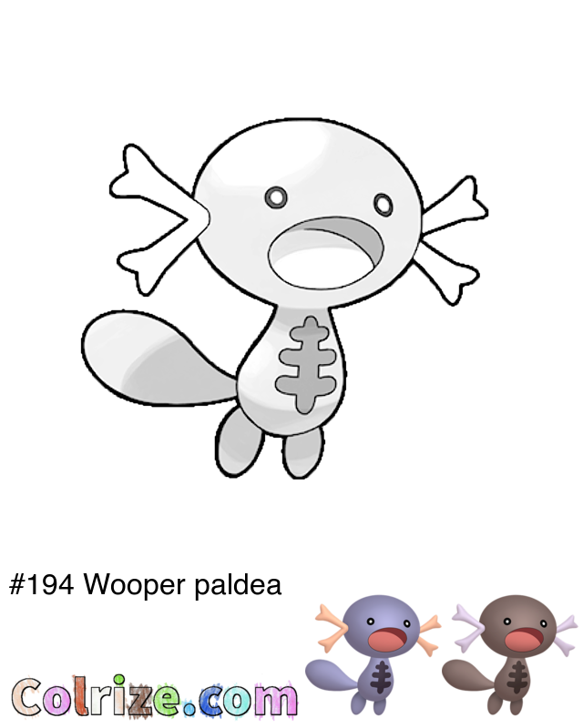 Pokemon Wooper paldea coloring page + Shiny Wooper paldea coloring page