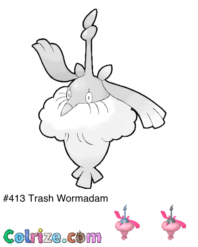 Pokemon Trash Wormadam coloring page + Shiny Trash Wormadam coloring page