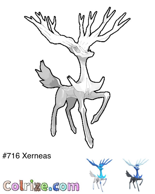 Pokemon Xerneas coloring page + Shiny Xerneas coloring page
