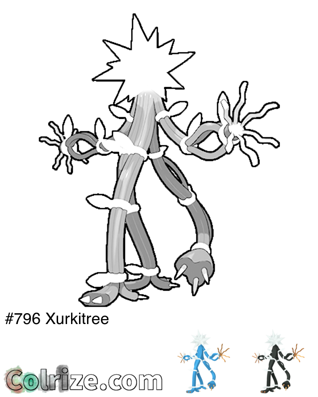Pokemon Xurkitree coloring page + Shiny Xurkitree coloring page