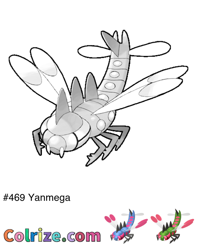 Pokemon Yanmega coloring page + Shiny Yanmega coloring page