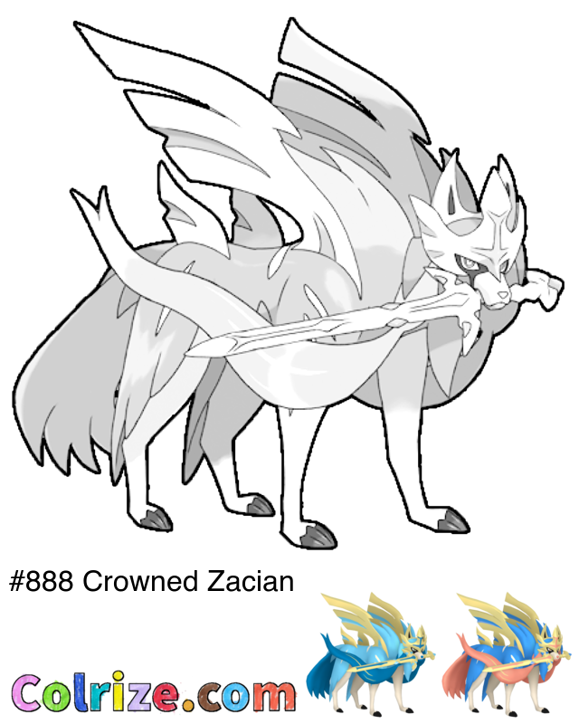 Pokemon Crowned Zacian coloring page + Shiny Crowned Zacian coloring page