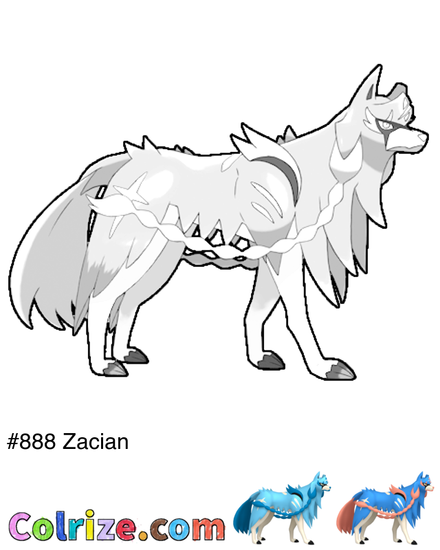 Pokemon Zacian coloring page + Shiny Zacian coloring page