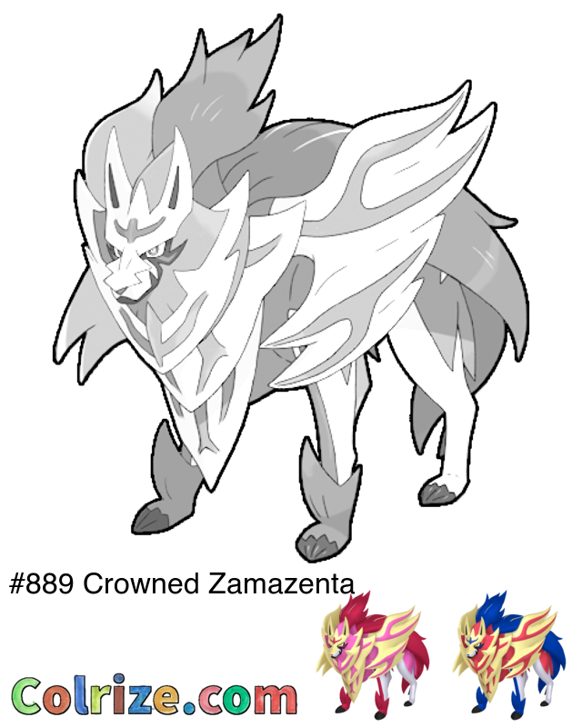 Pokemon Crowned Zamazenta coloring page + Shiny Crowned Zamazenta coloring page