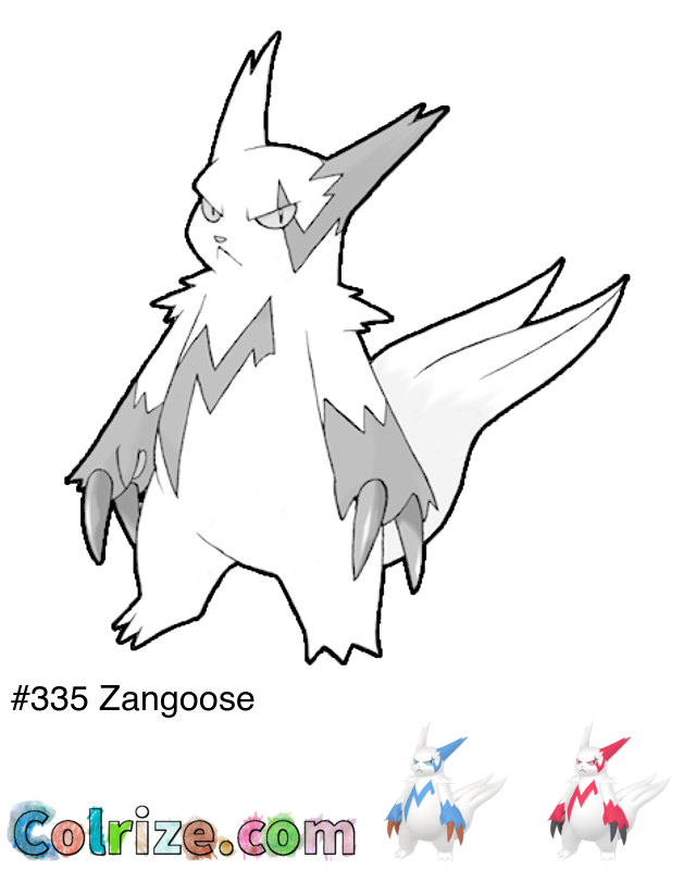 Pokemon Zangoose coloring page + Shiny Zangoose coloring page