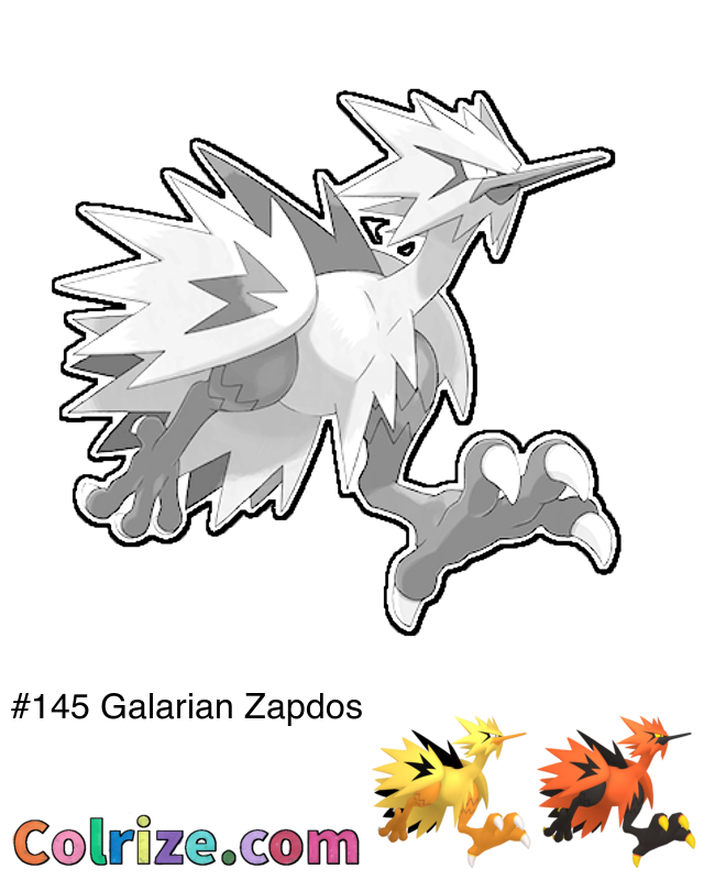 Pokemon Galarian Zapdos coloring page + Shiny Galarian Zapdos coloring page