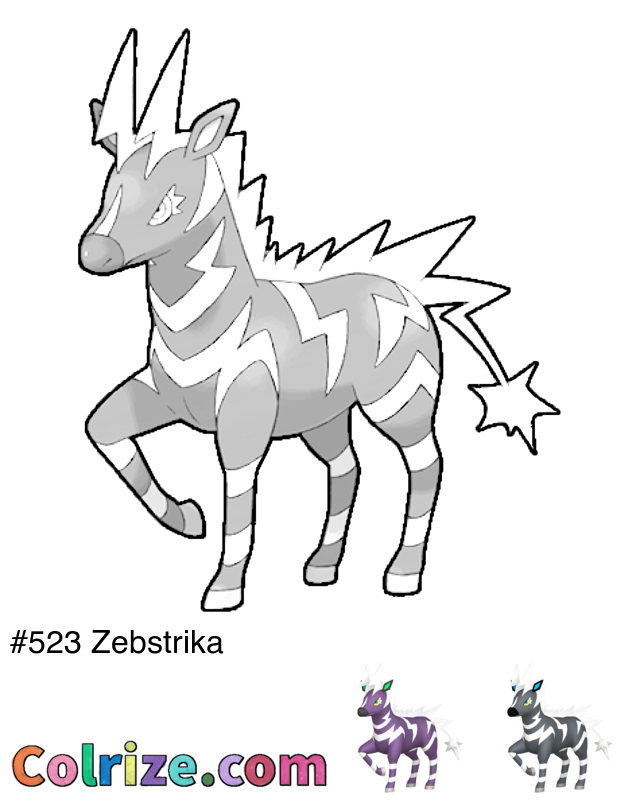 Pokemon Zebstrika coloring page + Shiny Zebstrika coloring page