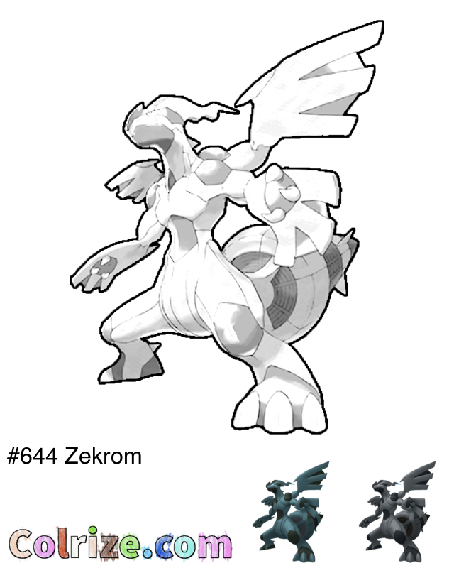 Pokemon Zekrom coloring page + Shiny Zekrom coloring page