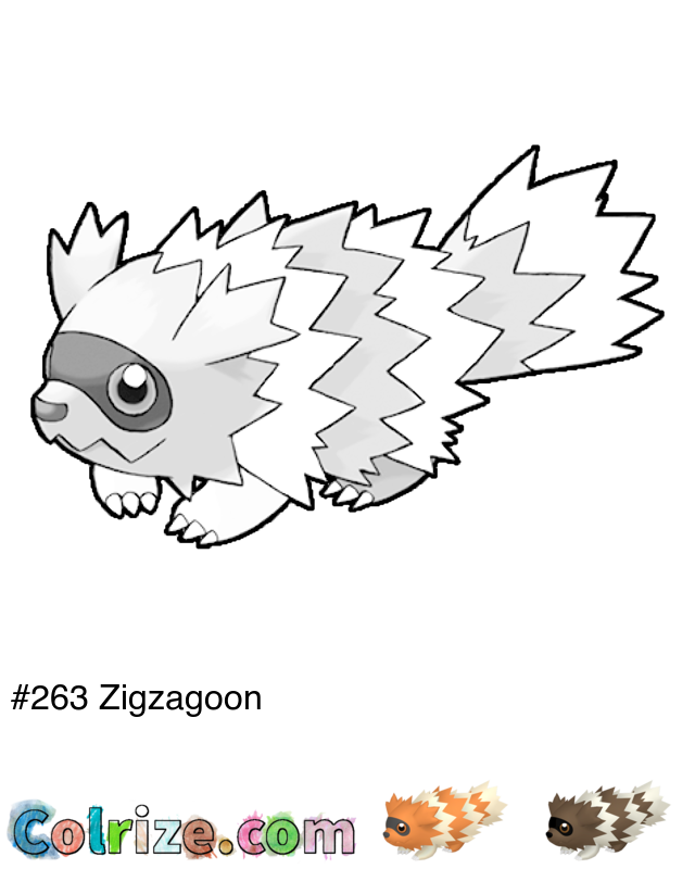 Pokemon Zigzagoon coloring page + Shiny Zigzagoon coloring page
