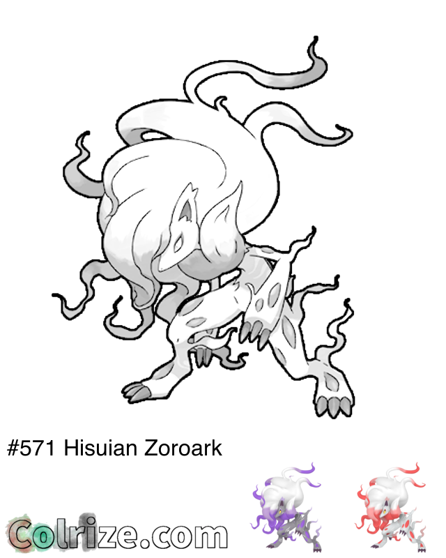 Pokemon Hisuian Zoroark coloring page + Shiny Hisuian Zoroark coloring page