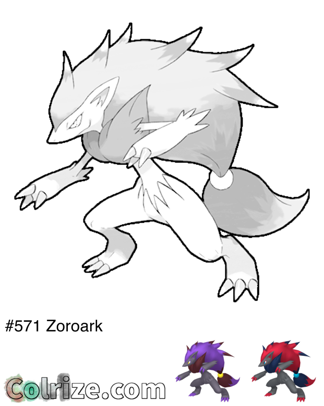 Pokemon Zoroark coloring page + Shiny Zoroark coloring page