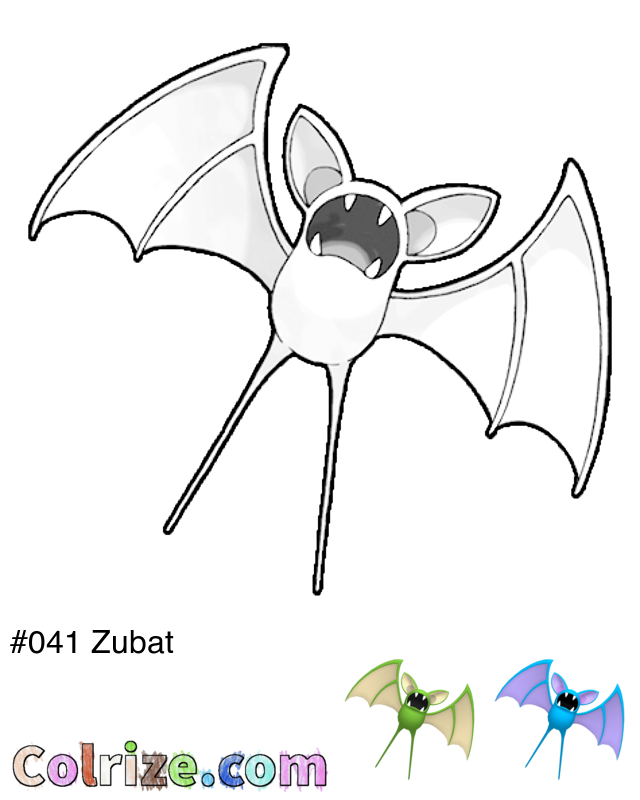 Pokemon Zubat coloring page + Shiny Zubat coloring page