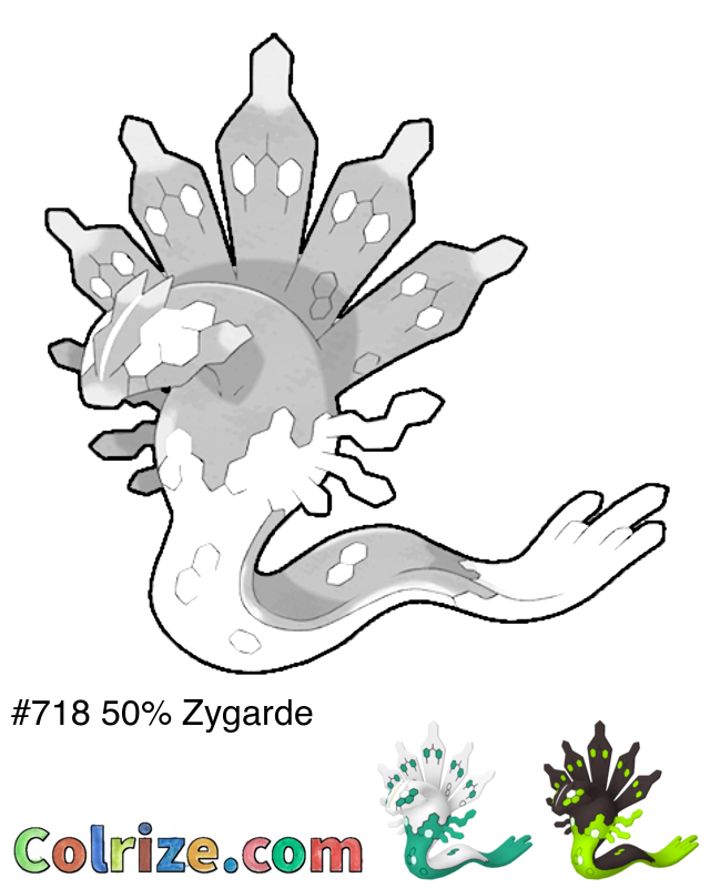 Pokemon 50% Zygarde coloring page + Shiny 50% Zygarde coloring page